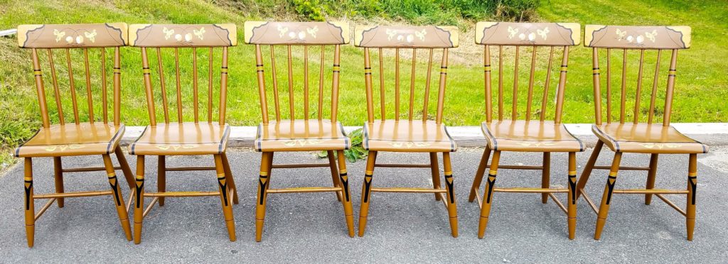 Set of Six 19th C Country Plank Seat Chairs