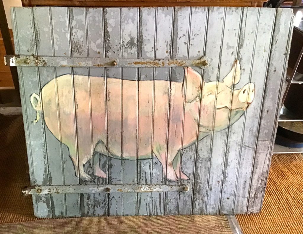 Pink Pig on an old Barn Door